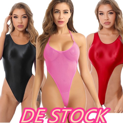 DE Damen Glossy Body Ärmellose Stringbody High Cut Overall Unterhemden Clubwears - Bild 5 von 216