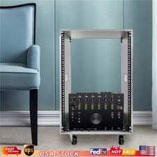 16U Server Rack Open Frame Rolling Network Data Rack 19 inch With Casters 4 Post