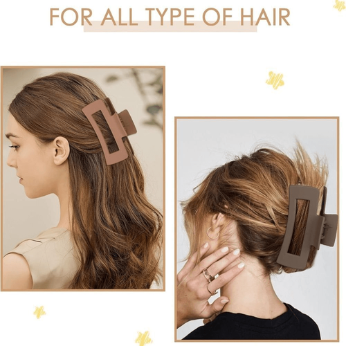 (4) Large Hair Claw Clips 4” Non-slip Big Square Matte Banana Clips Brown - Picture 3 of 5
