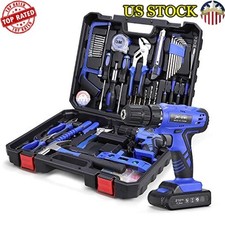 112 Piece Cordless Power Tool Set W/ 21V Drill Fast Charger Ergonomic Design New