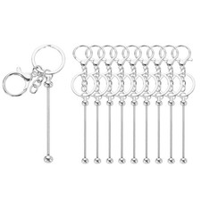 10Pcs Beadable Keychain Bars, Metal Blank Beaded Keychains, Silver