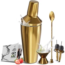 8-Piece Gold Stainless Steel Bartender Kit, Bar Cocktail Shaker Set, 24 Oz. Shak