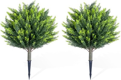 2PCS 25.5in Artificial Topiary Tree w/ Ground Spike Cypress Plant Indoor Outdoor