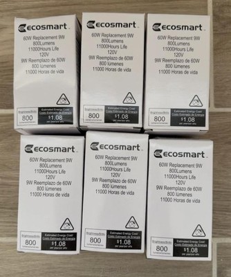 6 Ecosmart 60W Replacement 9W Light Bulb 800 Lumens 11,000 Hours Life 120V