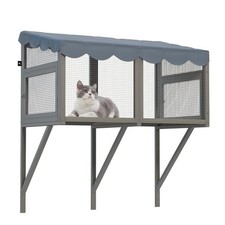 Expandable Wooden Cat Window with Spacious Enclosure, Frame  Secure Design for