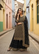 Party Faux Georgette Kurta And Palazzo With Ready To Wear Dupatta For Women