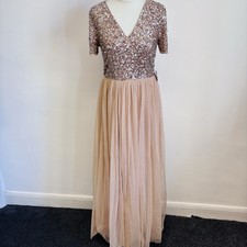 Maya Deluxe Maxi Tuile Dress Size 12 Muted Blush Sequined Bridesmaid New RRP £90