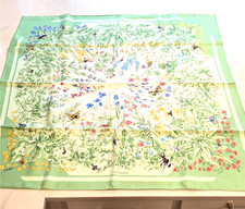Vintage Hermes Carre 90 La Prairie 100 Silk Scarf Green Hermes Floral