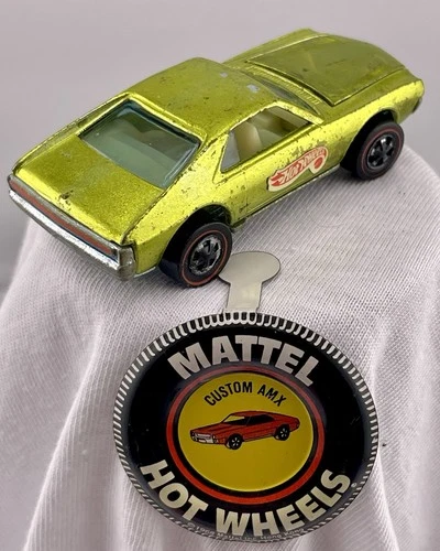 Hot Wheels Redline Car 1968 Custom AMX Antifreeze Lime With Button #11