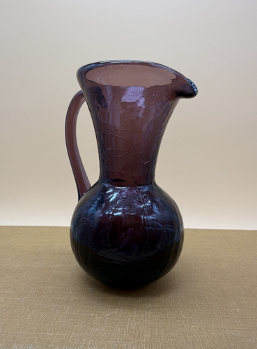 Vintage Amethyst Purple Crackle Glass Pitcher Hand Blown Creamer Vase 3.5" - Picture 3 of 15