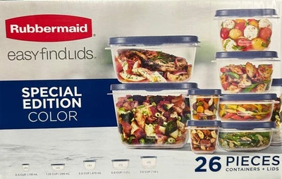 Rubbermaid Easy Find Lids Food Storage Containers with Vented Lids, 26 Piece Set