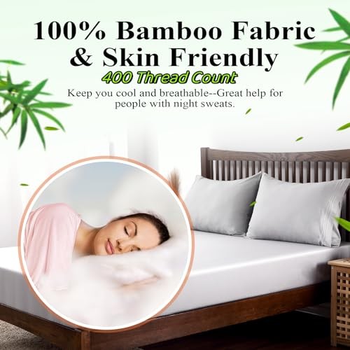 Bamboo Viscose Fitted Sheet - 400 Thread Count, 16" Deep Pocket, Twin-XL/Split King Size, White, Ultra Soft & Breathable