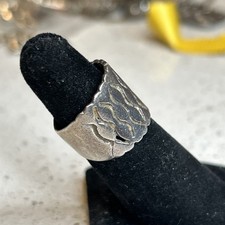 Vintage Ring Silver Wide Band Artisan Solid 925 Statement Modernist 5.25