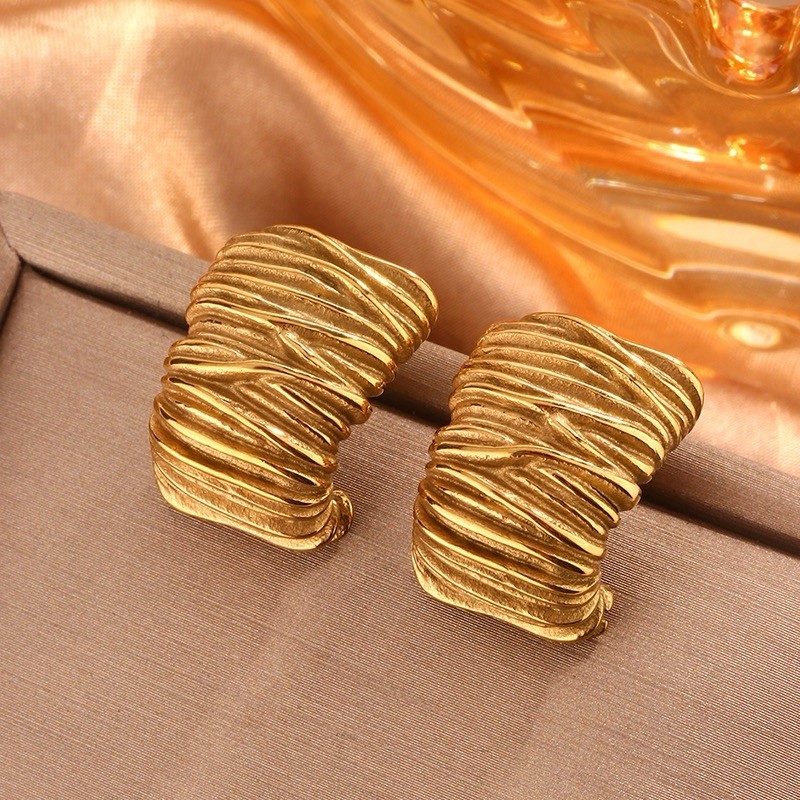 18K Gold Plated Stainless Steel Wave Line Irregular Earrings for Women