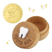 3D Carved Wooden Tooth Fairy Box Keepsake Storage for Boys Girls