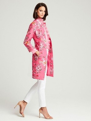 Carlisle Collection Jacket Womens 6  Pink Floral Jacquard Longline