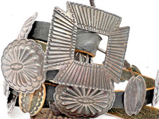OLD vintage 24-piece Southwestern CONCHO BELT sterling silver Navajo 178g 50"