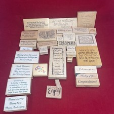Lot of 32 Wooden Block Rubber Stamps Inspirational Holiday Quotes Sayings Mixed