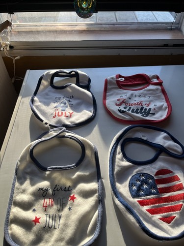 Baby Bib Holidays Fourth Of July Lot of 4- Red White & Cute - First 4th