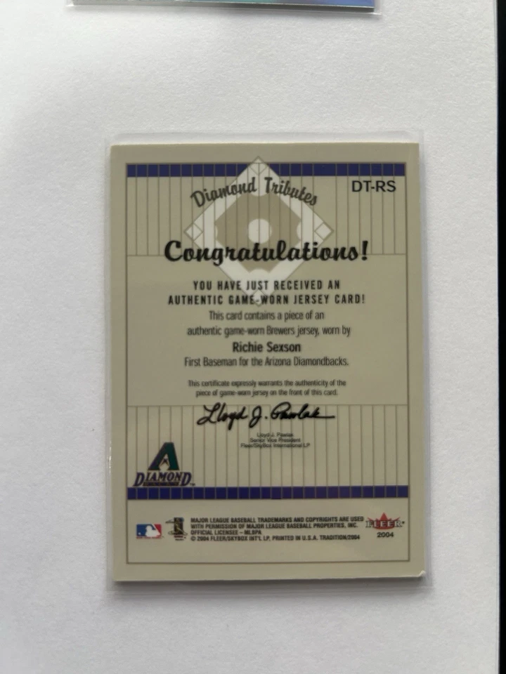2004 Fleer Tradition Diamond Tributes Game Jersey #RS RICHIE SEXSON Diamondbacks - Image 2 of 2