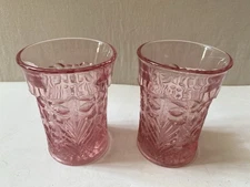 2 VTG L E Smith Glasses Pink Tiger Lily Drinking Drink Ware Glass 4.25”T 3.25”W
