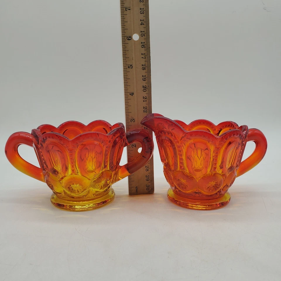 Винтажный LE Smith Amberina Moon and Star сливочник и открытая сахарница комплект пара MCM - Изображение 3 из 4