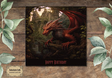 DRA 021 Fantasy Birthday Card Red Dragon on Balcony - 14.5 cm Square