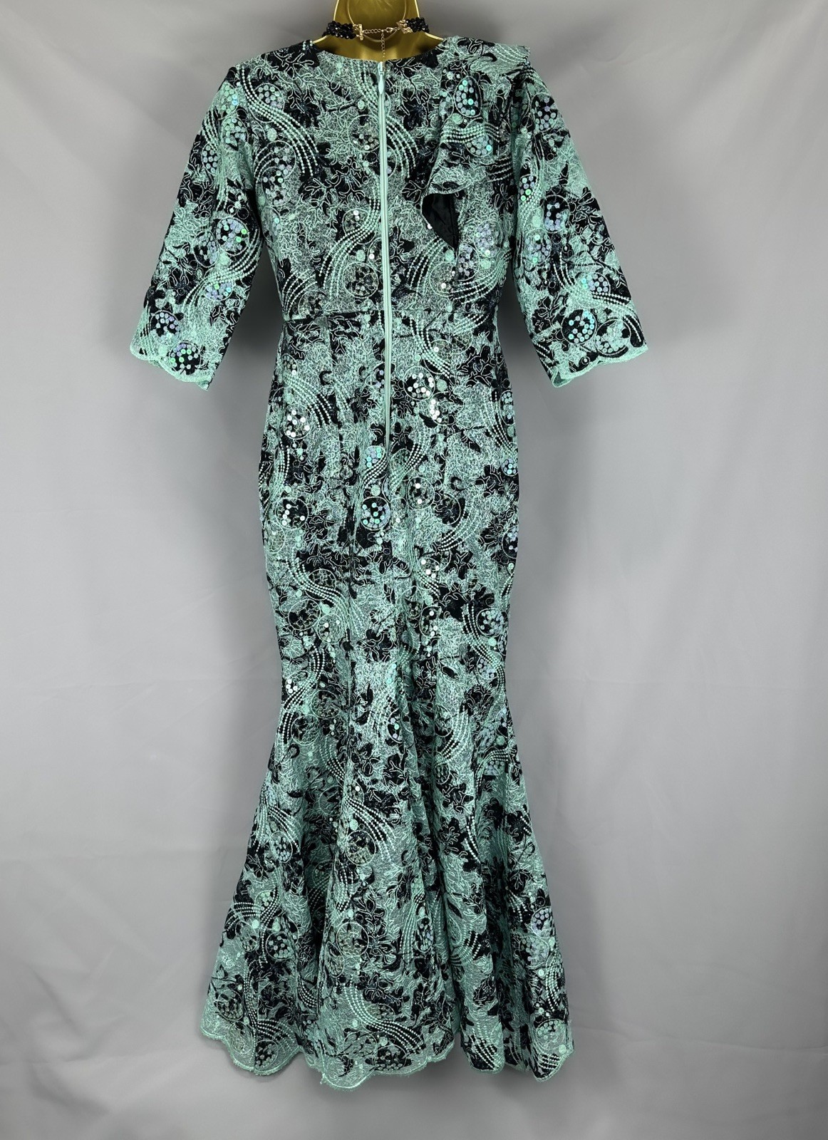 Turquoise/black patterned sequinned stunning occa… - image 2