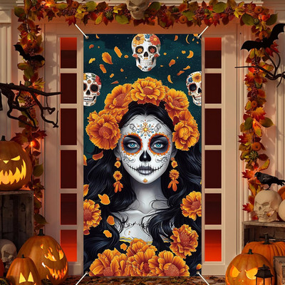 Dia De Los Muertos Door Cover Day of the Dead Porch Sign Banner Gothic Halloween