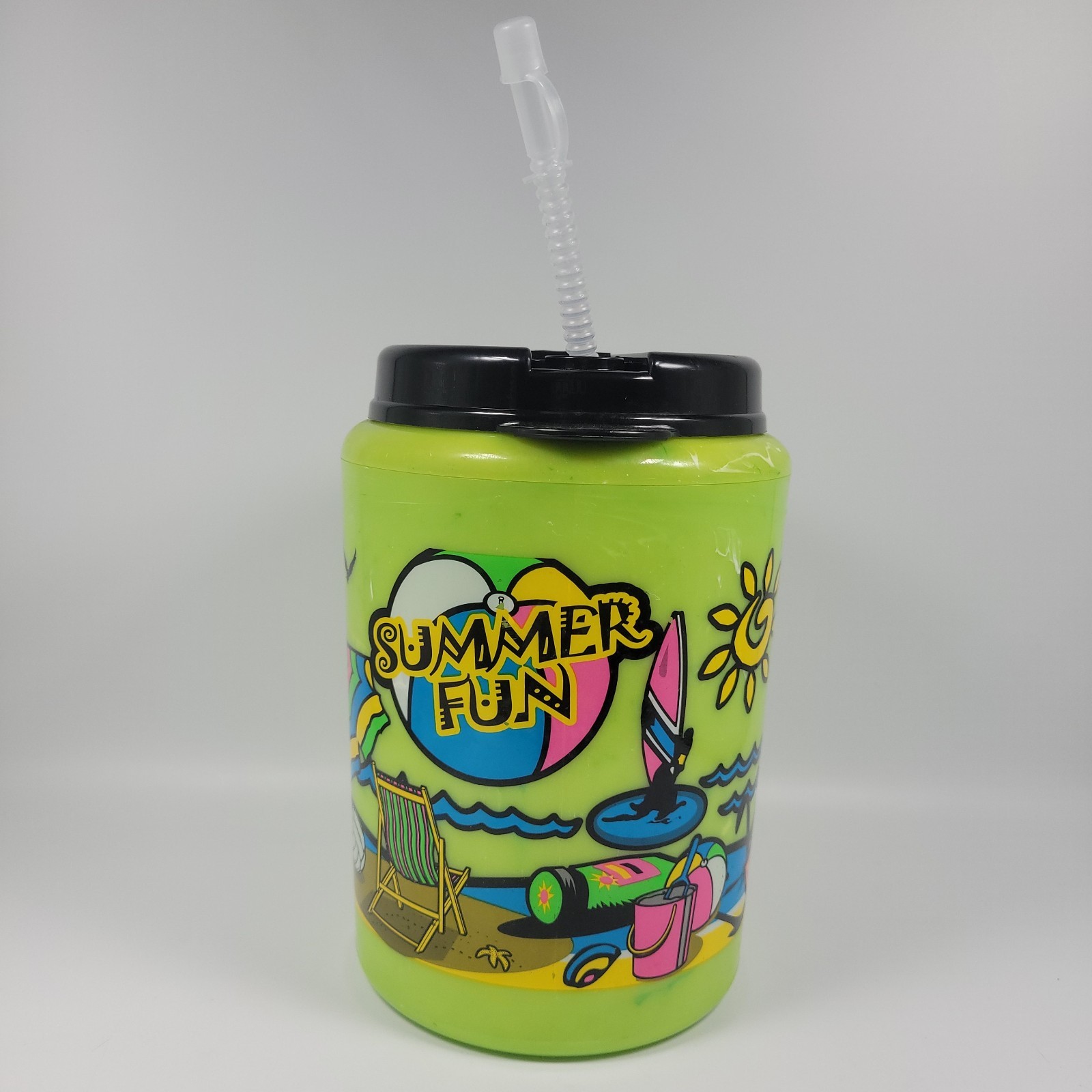 Betras USA Summer Fun Neon Green 52 oz Giant Refillable Travel Mug VTG 90s