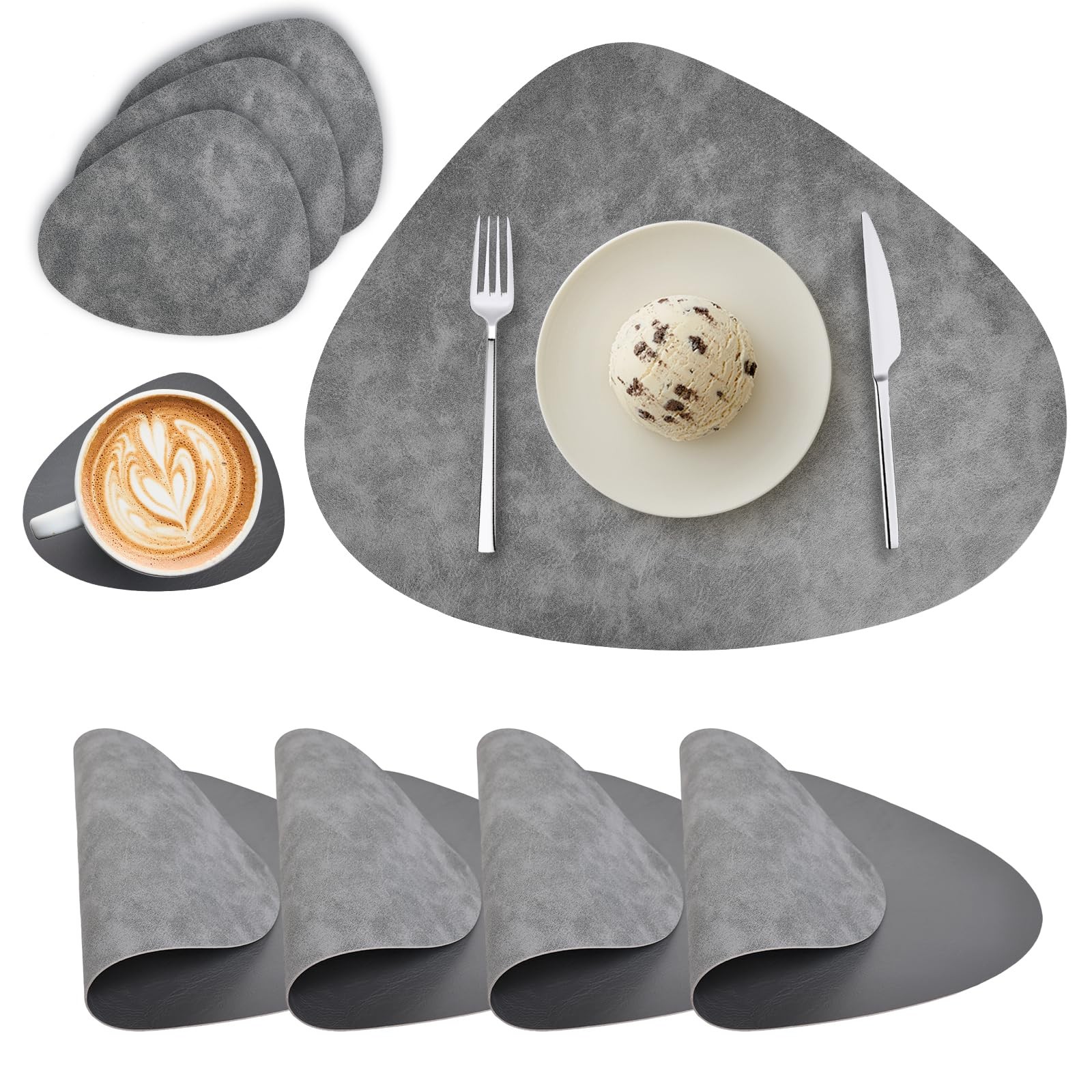 Set de table rond en cuir lavable imperméable avec dessous de verre