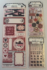 Bo Bunny Scrapbook Valentine/Heart Stickers, buttons, Jewels, 3-Pack