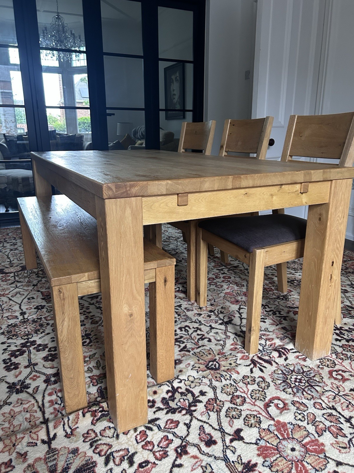 Barker and Stonehouse Extendable Solid Oak Dining Table with 2 X 45cm Leaf