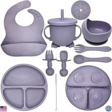 10-Piece Silicone Baby Led Weaning Set | Toddler Feeding Essentials in Lavender