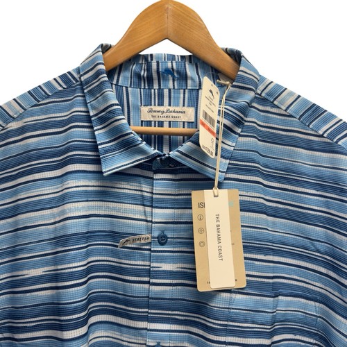 Tommy Bahama NEU Herren XXXL Bahama Coast Ripple Tides blau gestreift Stretch Hemd - Bild 1 von 6