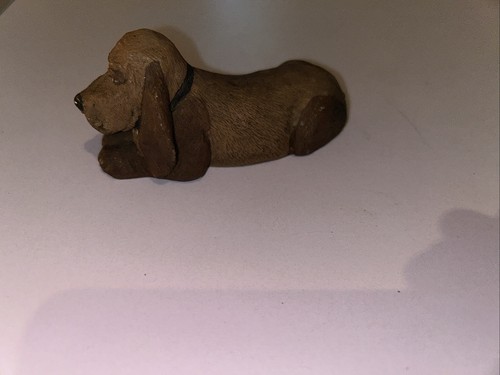 Statuina cane vintage pietra resina segugio marrone 4x2 pollici - Foto 6 di 7