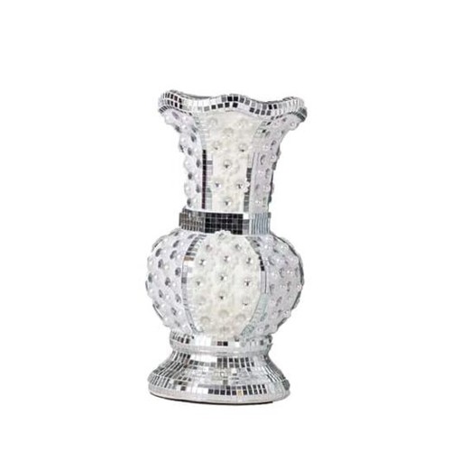Large Ceramic Vase with Mosaic Rhinestones & Lace Design - Handcrafted Modern