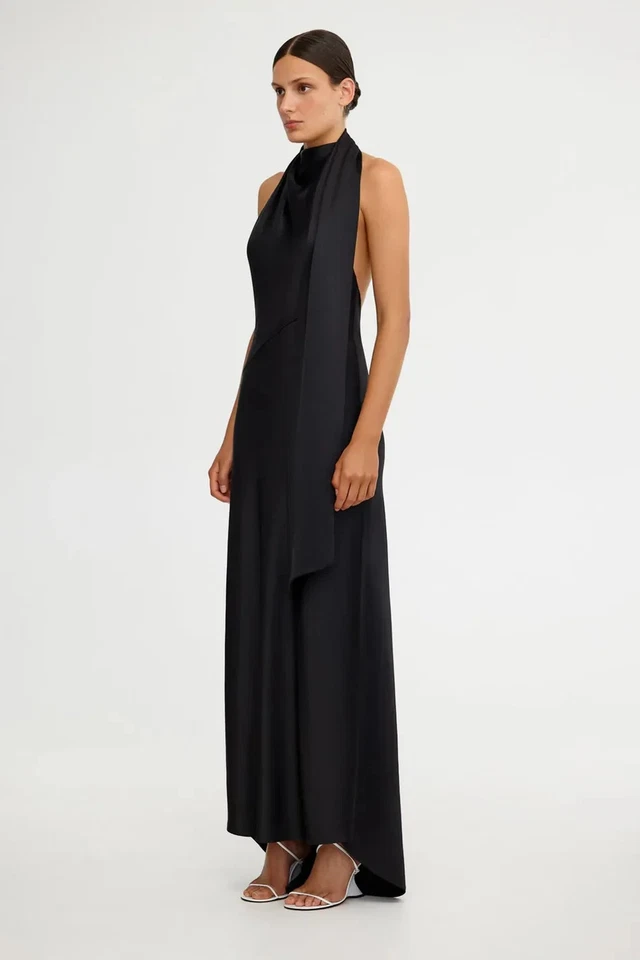 Significativo Otro Vestido Halter Negro Adriana Espalda Abierta Satinado Talla 8 $314 Foto 3 de 4