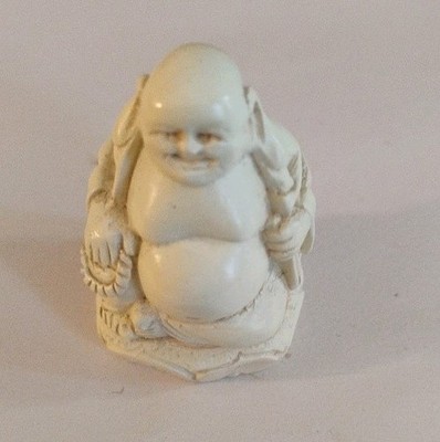 Vintage Mini White Buddha Resin 2'' Figurine - happy Buddha 