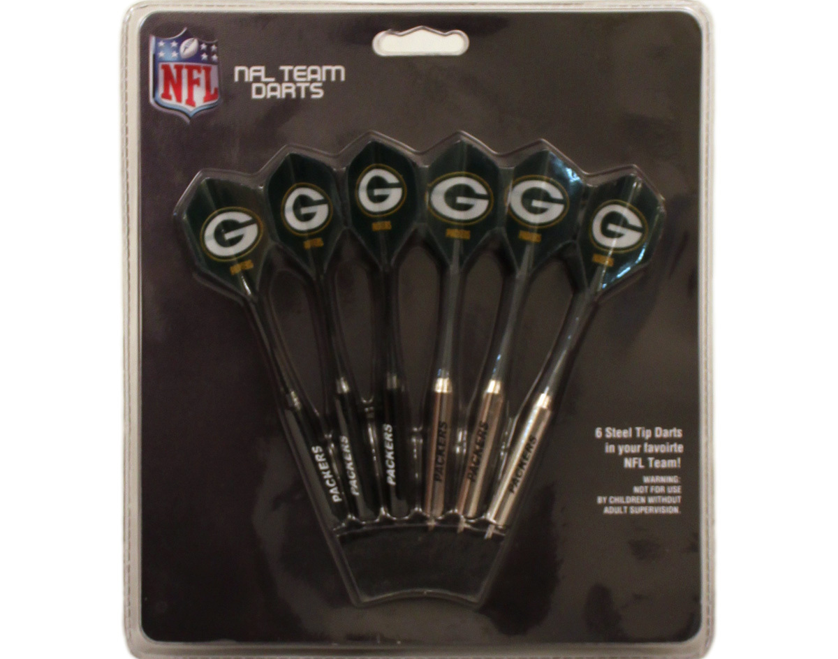 Set of 6 NFL Green Bay Packers Steel Tip Darts & Flights with Team Logo