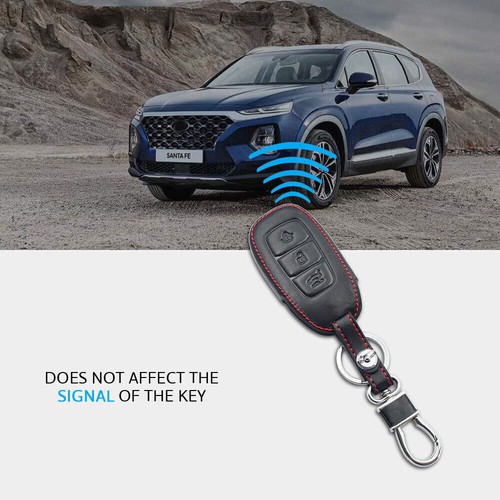Funda protectora de cuero PU 3 botones control remoto sin llave negra para Hyundai S - Imagen 4 de 6
