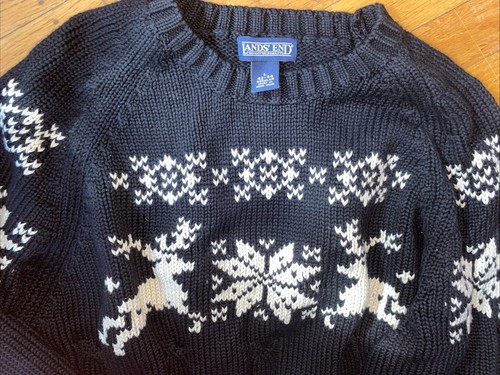 Land's End Sweater Black W/ Deer Snowflake 100%Cotton Men’s Large 42-44 - Afbeelding 5 van 5