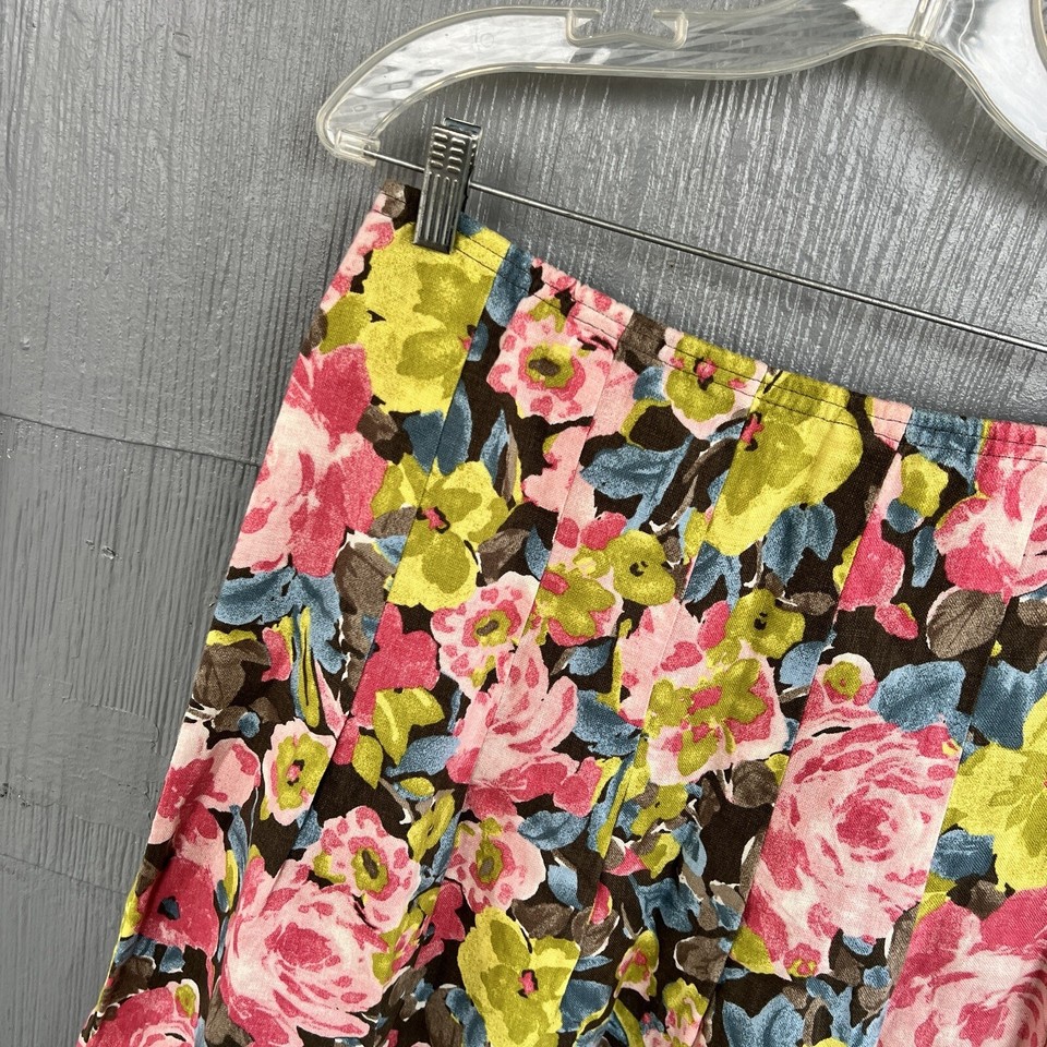J. Jill Skirt Womens M Pink Floral Ruffle Trim 100% Linen A-Line Zipper ...