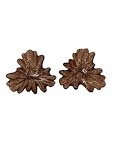 Set Of 2 Leaf-Shaped Brown Glass Decorative Plates amber dish trinket 7 inch b