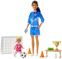 Barbie GJM71 - FußBalltrainerin Spielset Mit Puppe (BrüNett) Und ZubehöR, Spielz