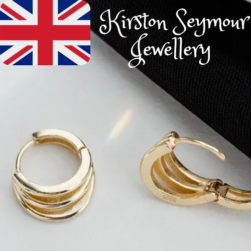 Hoop Earrings 18k Yellow Gold On 925 Stirling Silver Multi Layer Jewellery UK-image