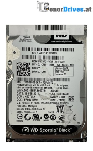 Western Digital WD3200BEKT-75PVMT0 - 320GB - SATA - PCB 2060-701424-003 Rev. A*