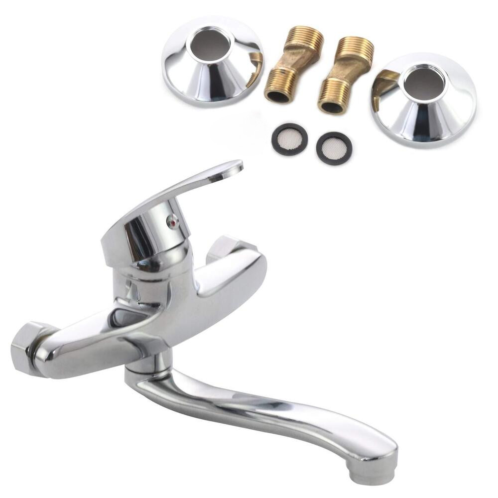 Küchenarmatur Wasserhahn für Küche schwenkbar Auslauf Wandmontage Mischbatterie