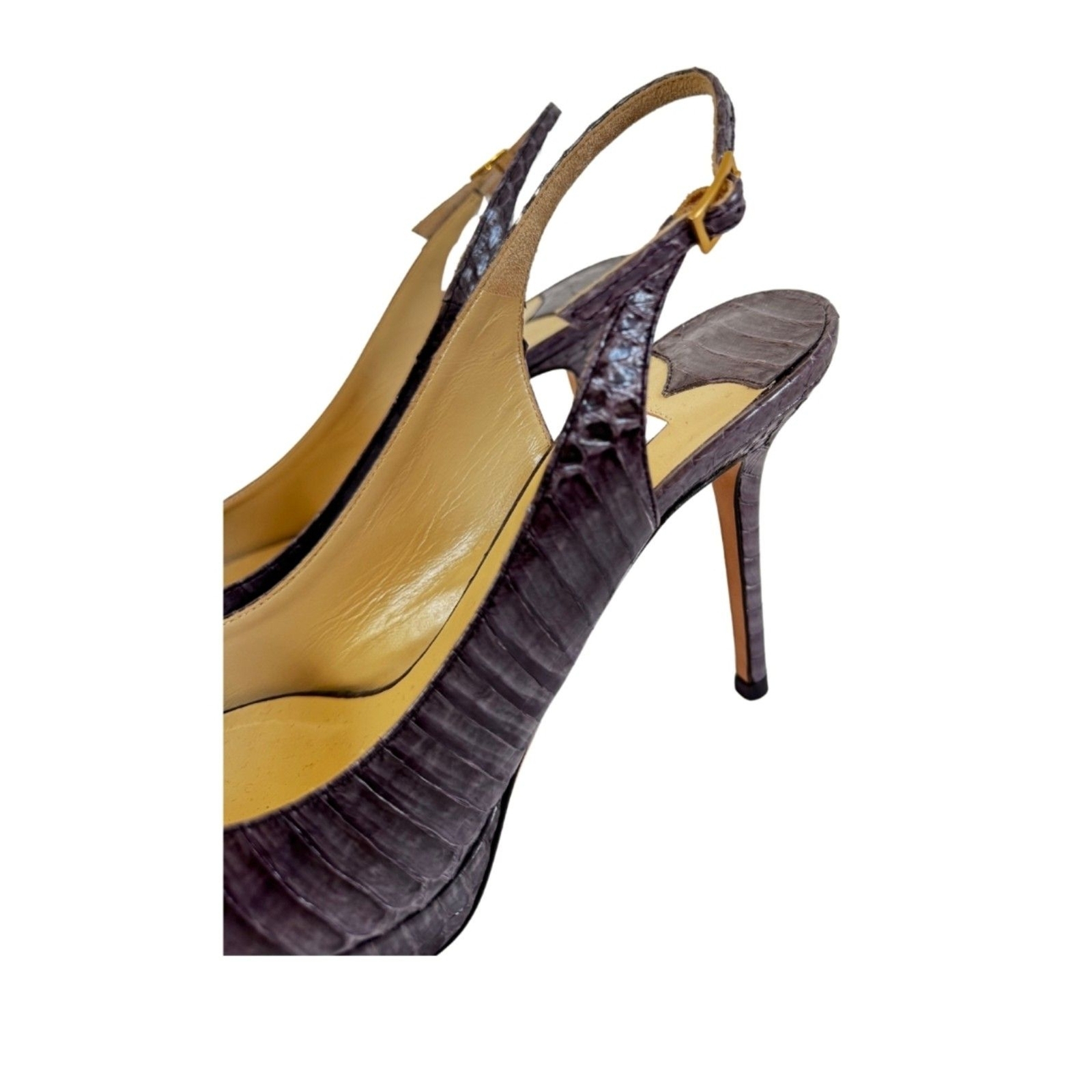 Jimmy Choo Purple-Brown Python Embossed Peep-Toe … - image 6