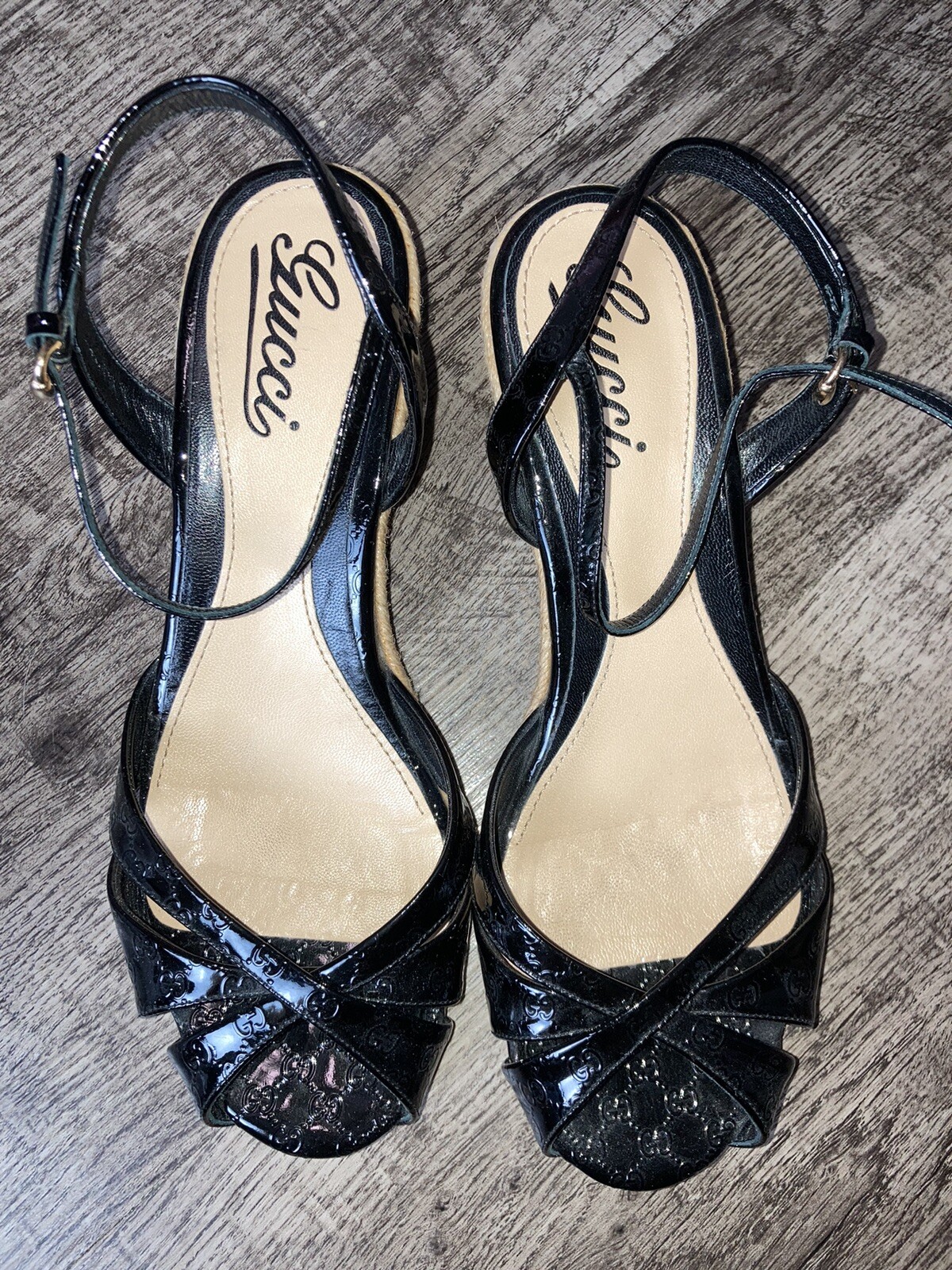 Authentic Gucci Black platform espadrille patent … - image 1